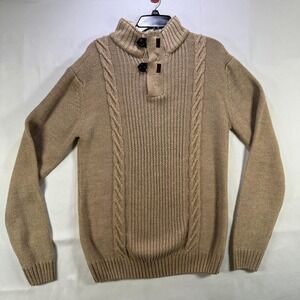 True Rock Sweater Womens 2XL Beige Henley High Neck Lined Cable Knit Pullover